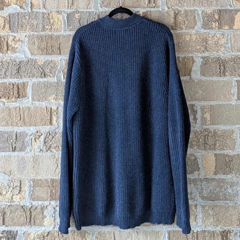 Vintage 90s Eddie Bauer Navy Blue Shaker Stitch Henley Sweater Size XL TALL - Picture 4 of 7